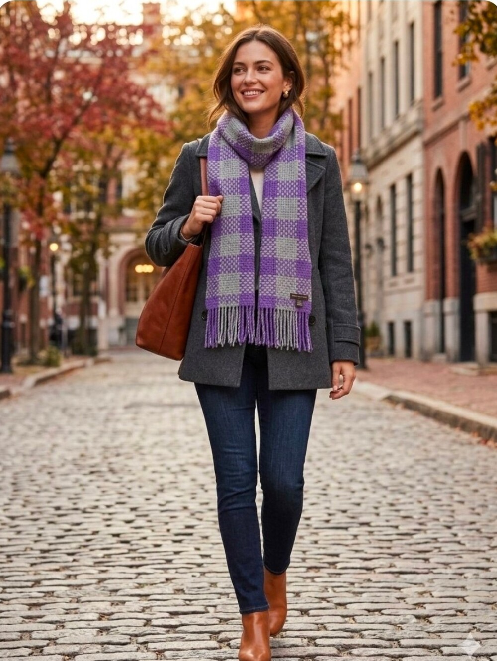 NWT Banana Republic Purple Gray Plaid Wool Cashmere Scarf Checked Fringed